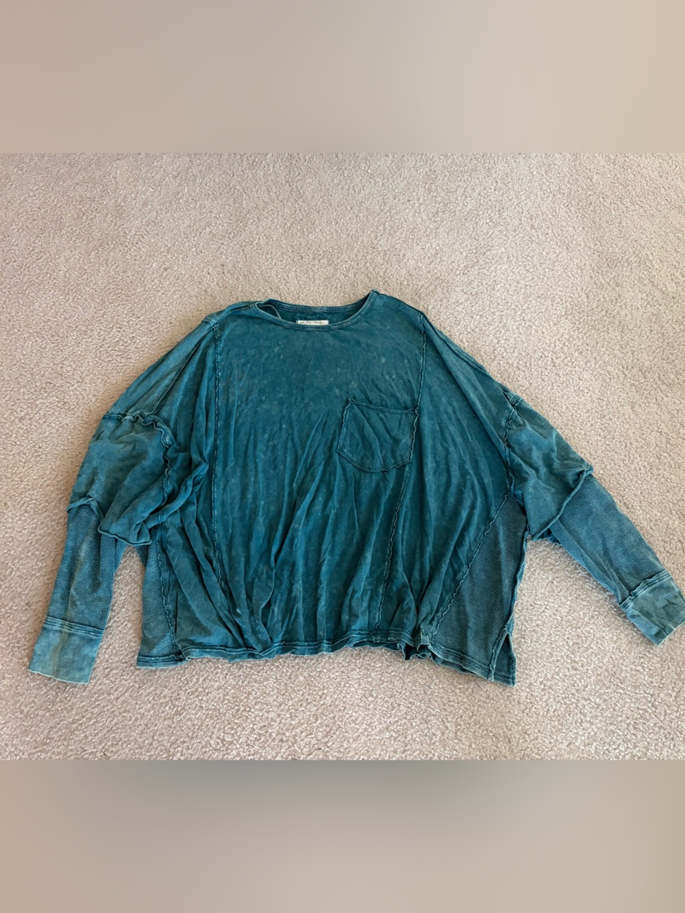 We The Free Teal Blue Washed Long Sleeve Top
